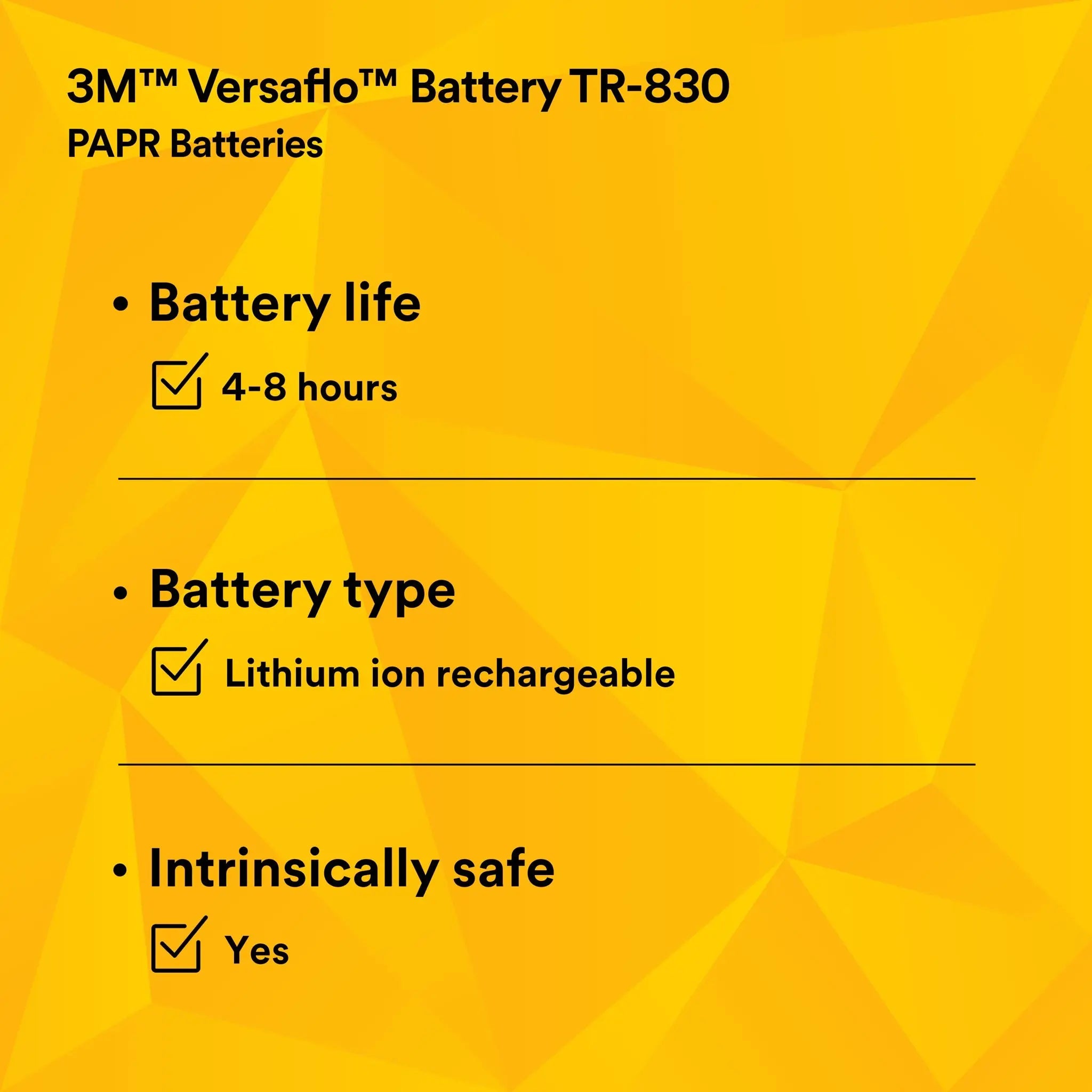 3M Versaflo Battery TR-830 Intrinsically Safe, for TR-800 PAPR