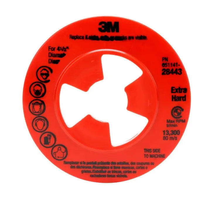 3M™ Disc Pad Face Plate Ribbed 28443, 4-1/2 in Extra Hard Red, 10 per case