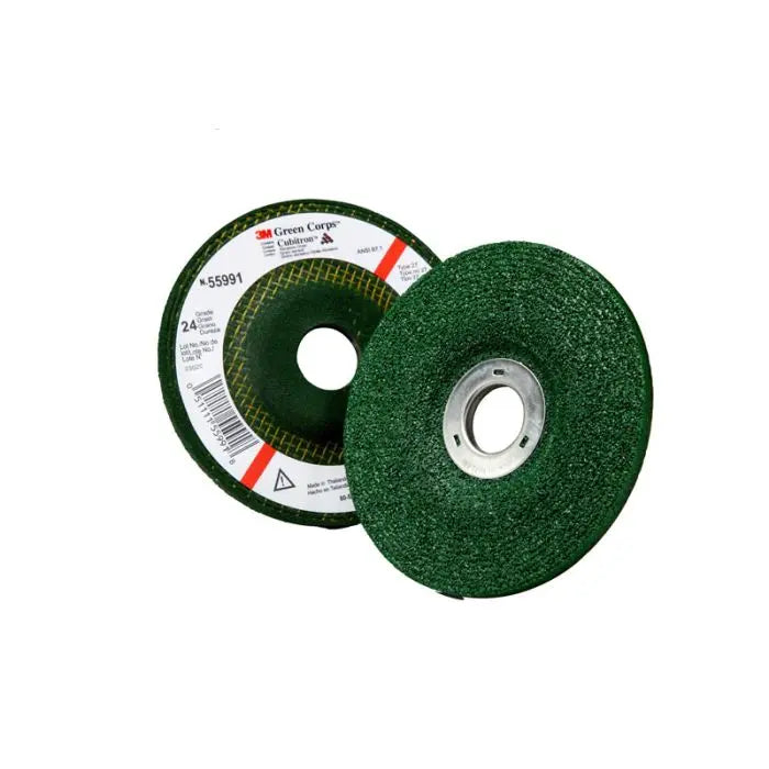 3M™ Green Corps™ Depressed Center Grinding Wheel, 24 4-1/2 in x 1/4 in x 7/8 in, 10 per inner, 40 per case