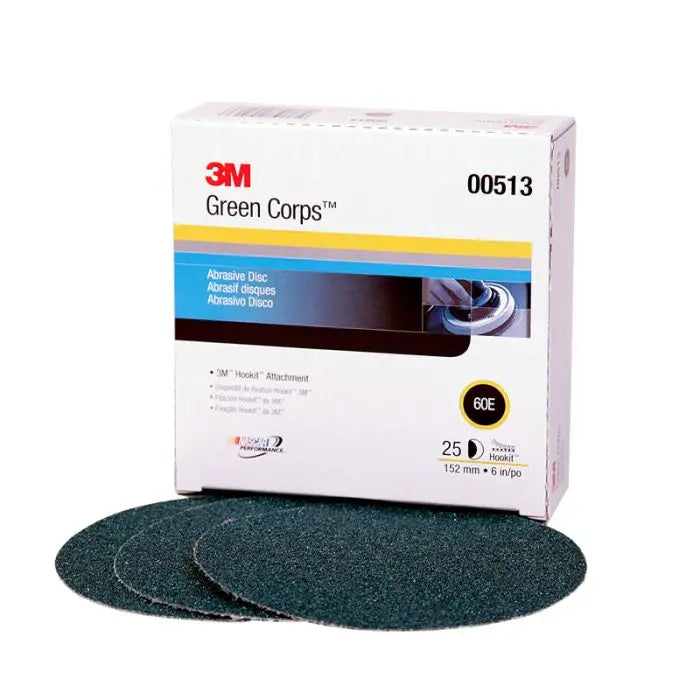 3M™ Green Corps™ Hookit™ Disc, 00513, 6 in, 60, 25 discs per carton, 5 cartons per case