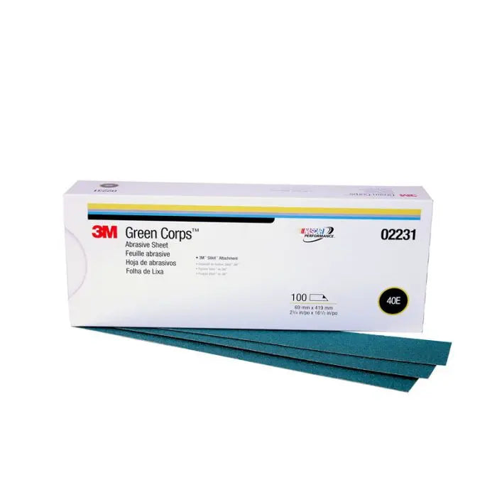 3M™ Green Corps™ Stikit™ Production™ Sheet, 02231, 40, 2-3/4 in x 16 1/2 in, 100 sheets per carton, 5 cartons per case