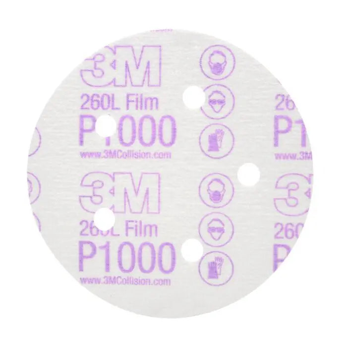 3M™ Hookit™ Finishing Film Abrasive Disc 260L, 01053, 5 in, Dust Free, P1000, 100 discs per box 4 boxes per case