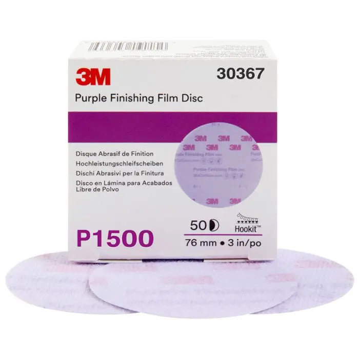 3M™ Hookit™ Purple Finishing Film Abrasive Disc 260L, 30367, 3 in, P1500, 50 discs per carton, 4 cartons per case