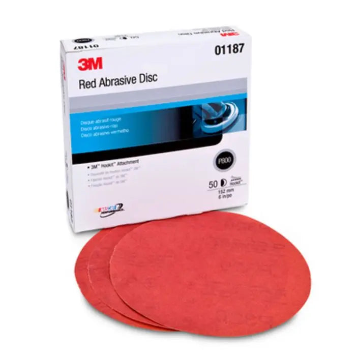 3M™ Hookit™ Red Abrasive Disc 316U, 01187, 6 in, P800, 50 discs per carton, 6 cartons per case