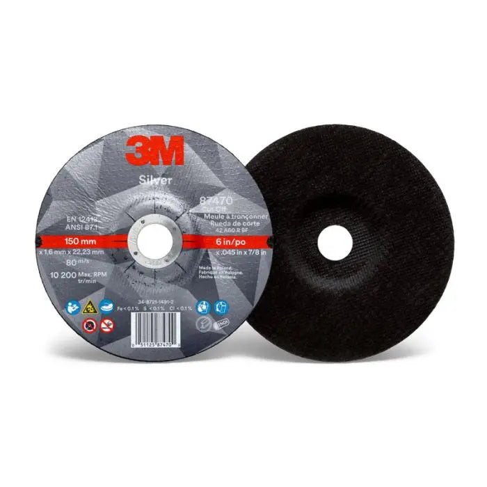 3M™ Silver Cut-Off Wheel, 87470, T27, 6 in x .045 in x 7/8 in, 25 per inner 50 per case