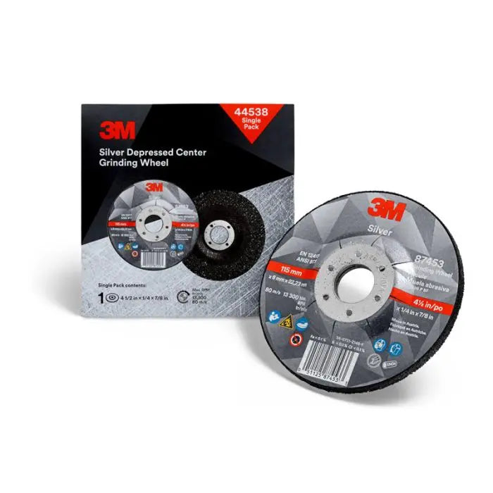 3M™ Silver Depressed Center Grinding Wheel, 44538, T27, 4.5 in x 1/4 in x 7/8 in, Case of 20