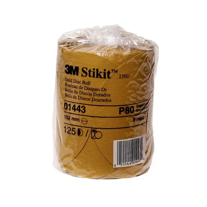 3M™ Stikit™ Gold Disc Roll, 01443, 6 in, P80A, 125 discs per roll, 10 rolls per case