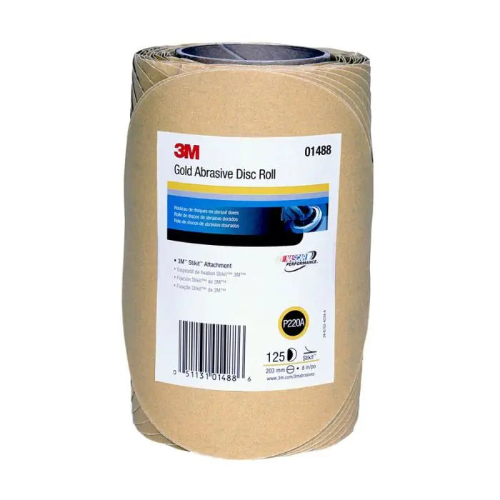 3M™ Stikit™ Gold Disc Roll, 01488, 8 in, P220, 125 discs per roll, 4 rolls per case