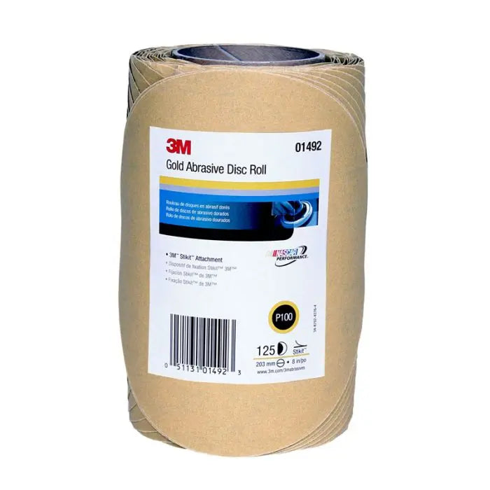 3M™ Stikit™ Gold Disc Roll, 01492, 8 in, P100, 125 discs per roll, 4 rolls per case