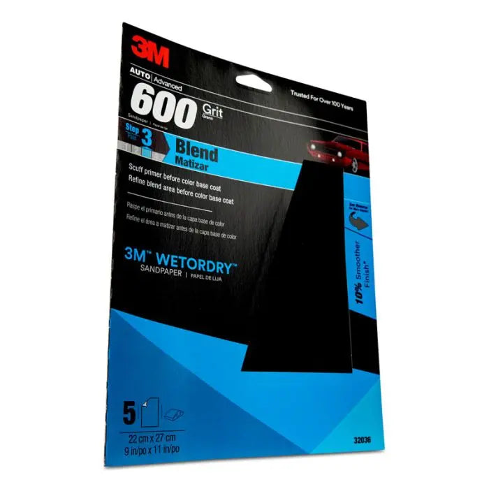 3M™ Wetordry™ Sandpaper, 32036, 600 Grit, 9 in x 11 in, 5 per pack, 20 per case