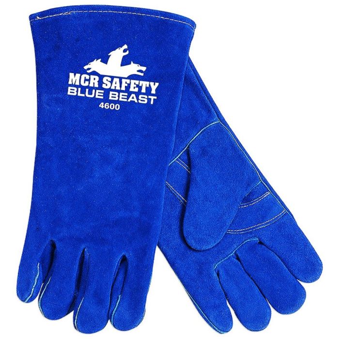 MCR Safety Blue Beast 4600 Reinforced Palm and Thumb Strap, Jersey Lined Select Side Split Leather Welding Work Gloves, Blue, X-Large, Box of 12 Pairs