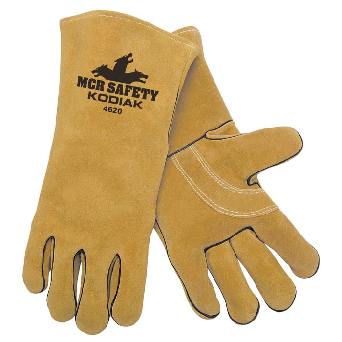 MCR Safety Kodiak 4620 Wing Thumb Full Sock Jersey Lined Select Side Split, Leather Welding Work Gloves, Beige, X-Large, Box of 12 Pairs
