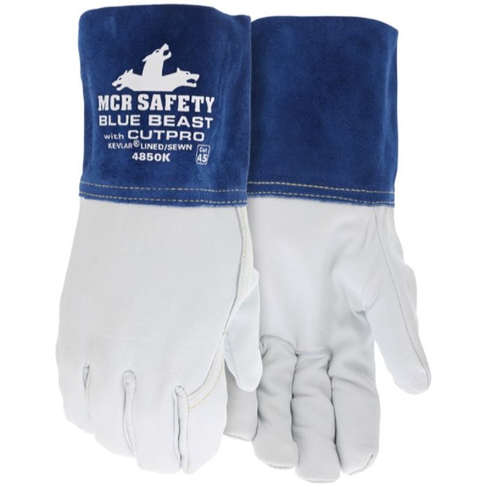 MCR Safety Gloves For Glory 4850K Premium Grain Goatskin Leather Welding Work Gloves, White, Box of 12 Pairs