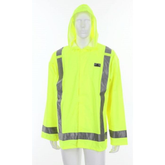 MCR Safety Luminator 500RJH Lightweight Reflective Rain Jacket with Attached Drawstring Hood, Hi Vis Lime, 1 Each