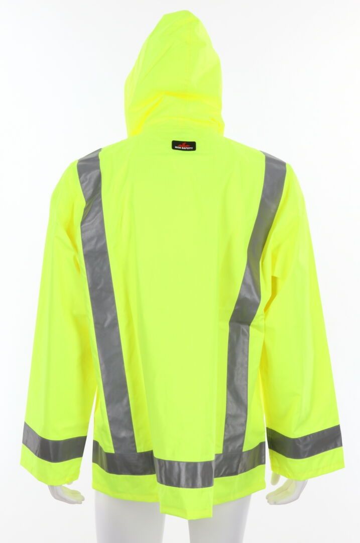 MCR Safety Luminator 500RJH Lightweight Reflective Rain Jacket with Attached Drawstring Hood, Hi Vis Lime, 1 Each