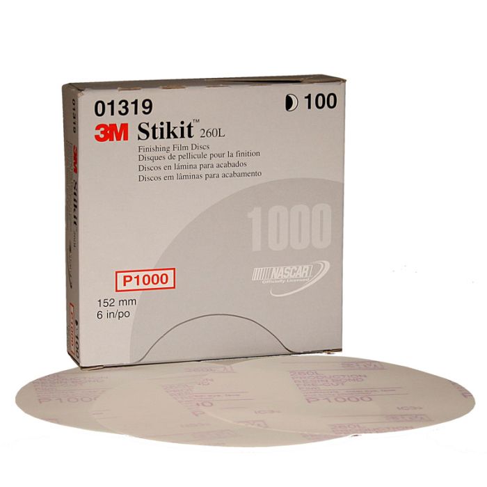 3M™ Stikit™ Finishing Film Abrasive Disc 260L, 01319, 6 in, P1000, 100 discs per carton, 4 cartons per case
