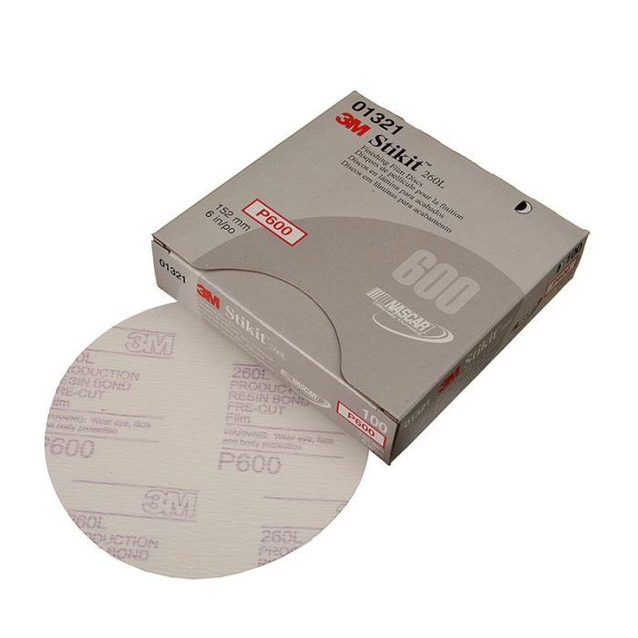 3M™ Stikit™ Finishing Film Abrasive Disc 260L, 01321, 6 in, P600, 100 discs per carton, 4 cartons per case