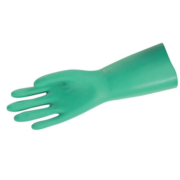 MCR Safety Nitri-Chem 5307 13 Inches Chemical Resistant Unlined Nitrile Gloves, Green, Small, Box of 12 Pairs
