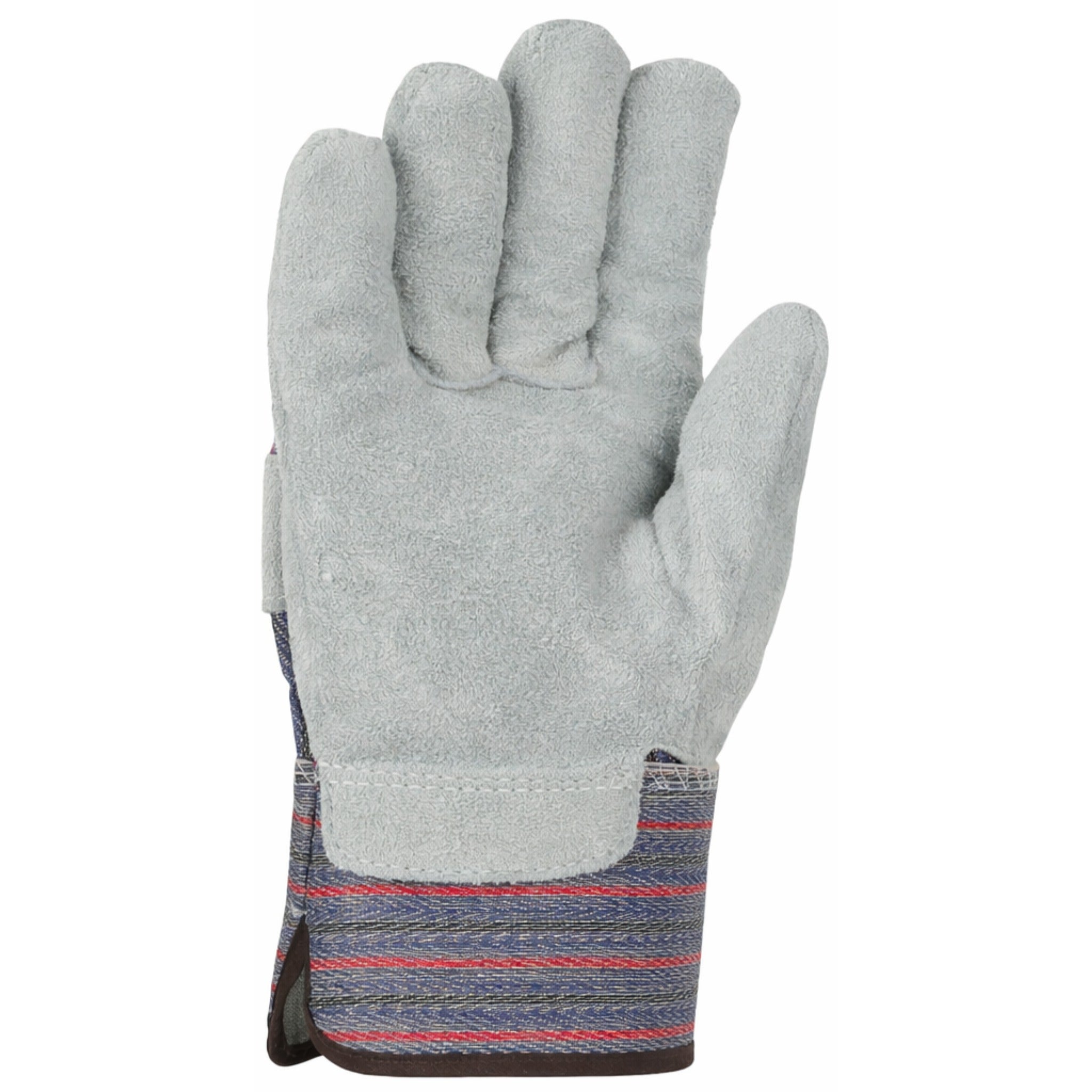 PIP 558 Economy Grade Split Cowhide Leather Palm Glove with Fabric Back and Rubberized Safety Cuff_Front_Image