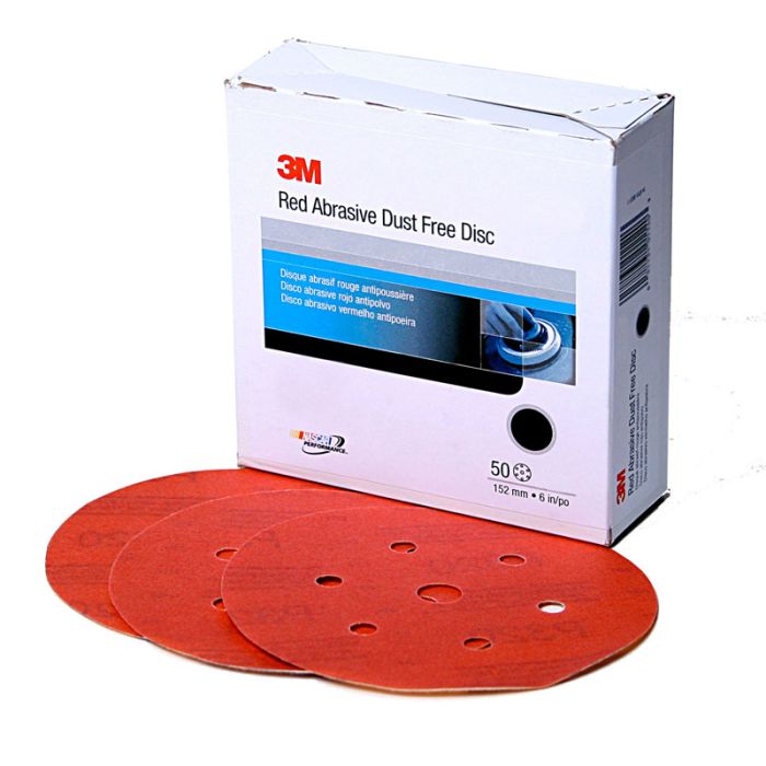 3M™ Hookit™ Red Abrasive Disc Dust Free, 01148, 6 in, 40, 25 discs per carton, 6 cartons per case