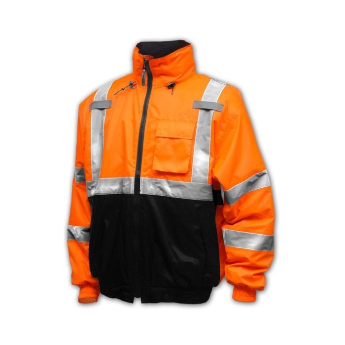 Tingley Bomber II Jacket Fluorescent Orange-Red-Black Silver Reflective Tape Polyester Quilted Liner Attached Hood