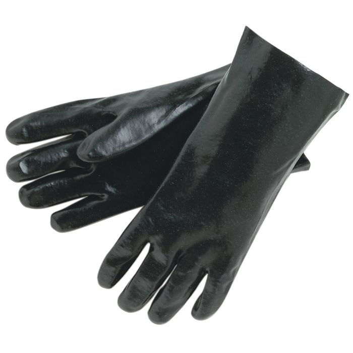 MCR Safety 6212 Soft Interlock Lining 12 Inch Single Dipped with Smooth Black PVC Coated Work Gloves, Black, Large, Box of 12 Pairs