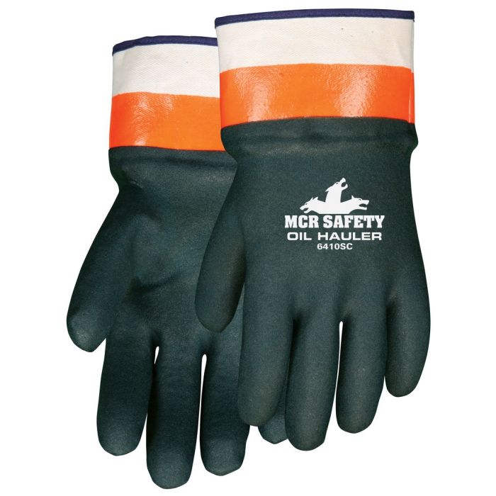 MCR Safety 6410SC Premium Oil Hauler Double Dipped PVC Coated Work Gloves, Green, Large, Box of 12 Pairs