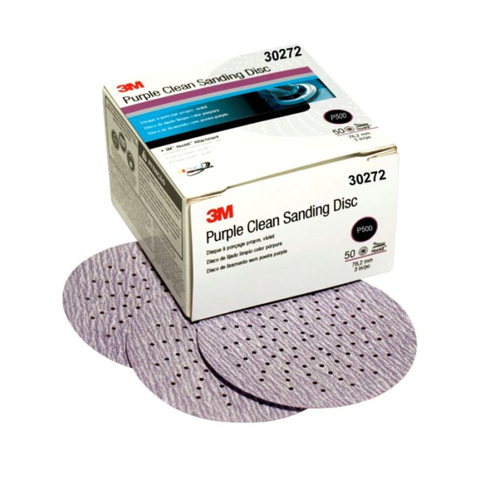 3M™ Hookit™ Purple Clean Sanding Disc 343U, 30272, 3 in, P500, 50 discs per box, 4 boxes per case