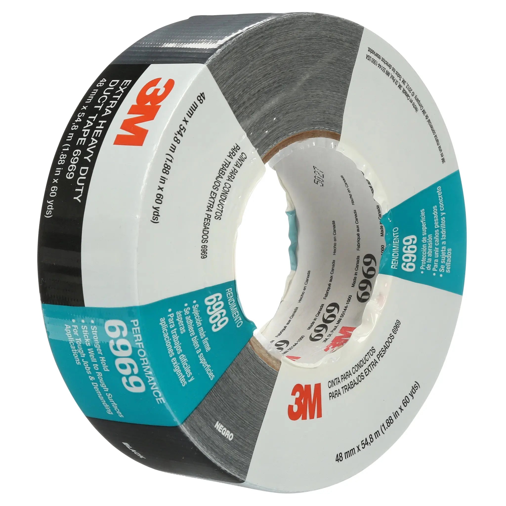 3M Extra Heavy Duty Duct Tape 6969 Black 48 mm x 54.8 m 10.7 mil, 1 Roll 