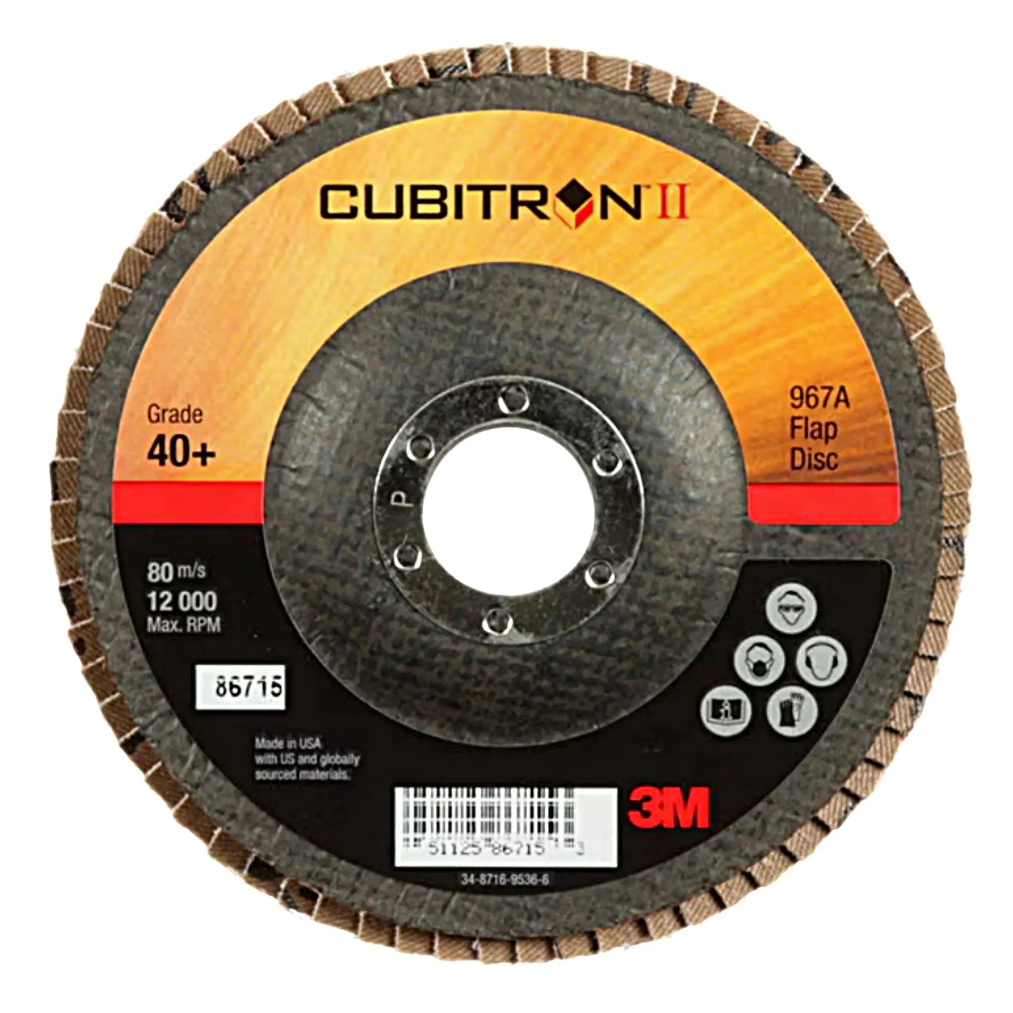 3M Cubitron II 7000148181/967A Flap Disc, 40+, T27, 4-1/2 in x 7/8 in 