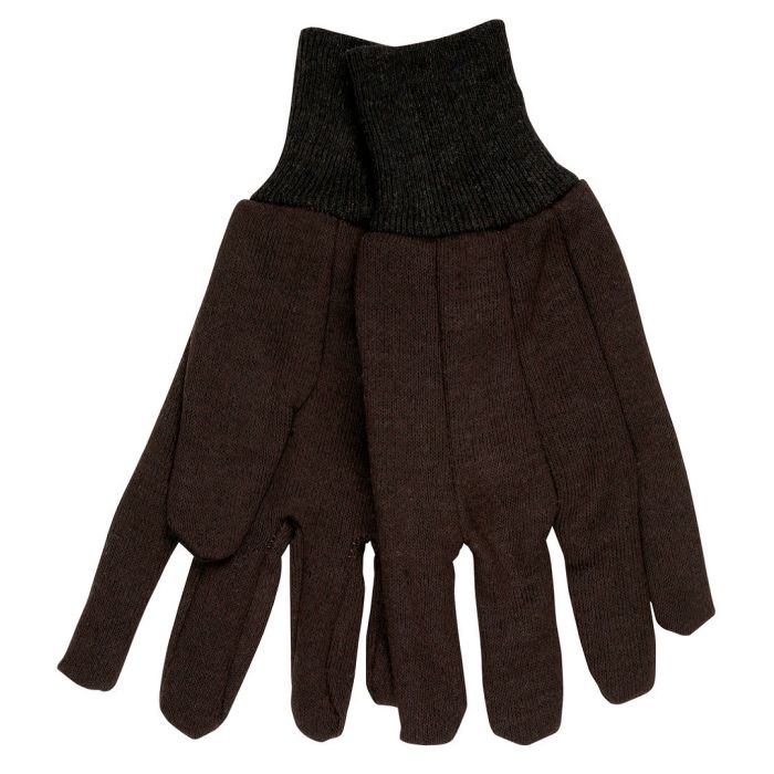 MCR Safety 7100 Clute Pattern Jersey Work Gloves with Knit Wrist, Brown, Large, Box of 12 Pairs
