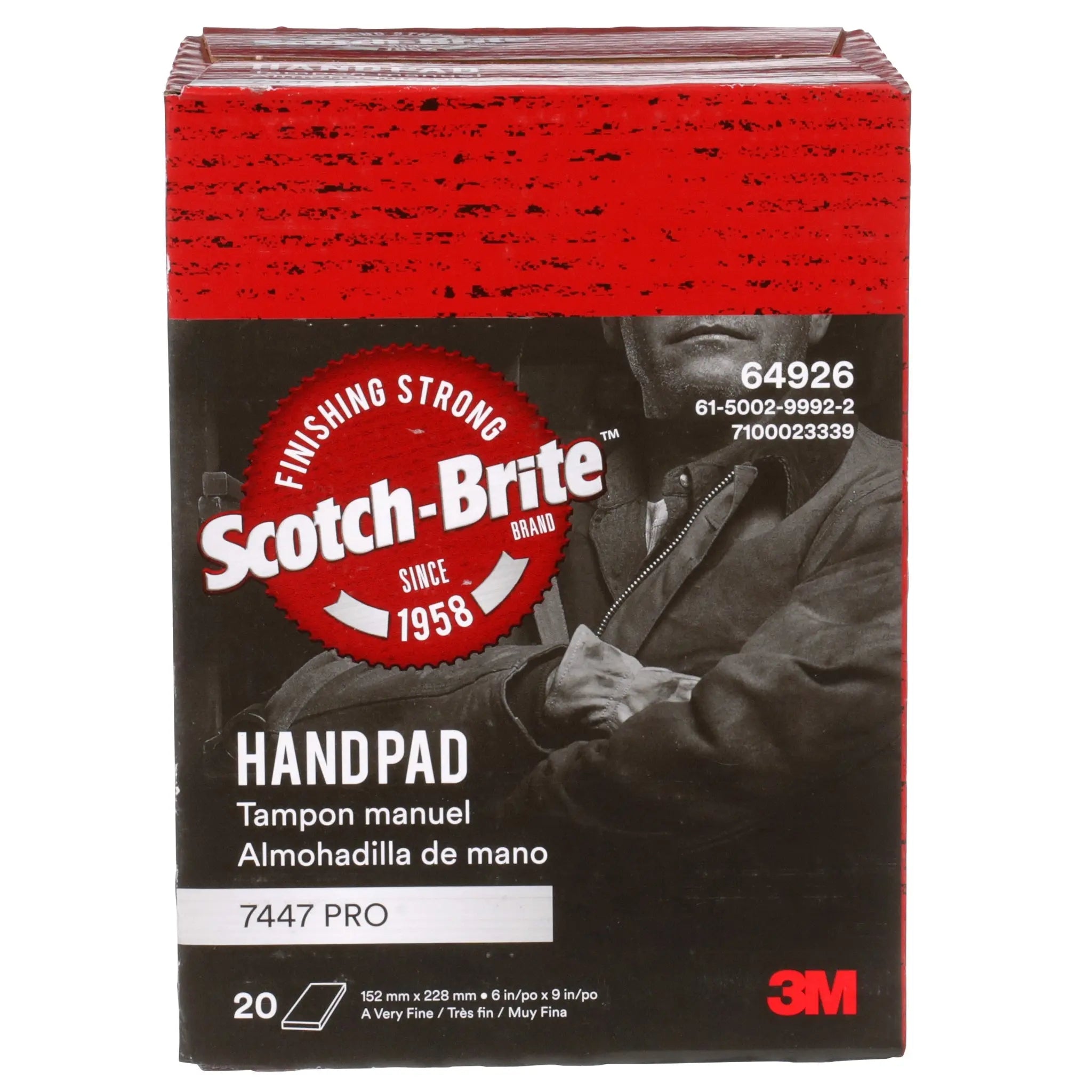 3M Scotch-Brite 7100023339 Hand Pad 7447 Pro, PO-HP, A/O Very Fine, 6 in x 9 in 