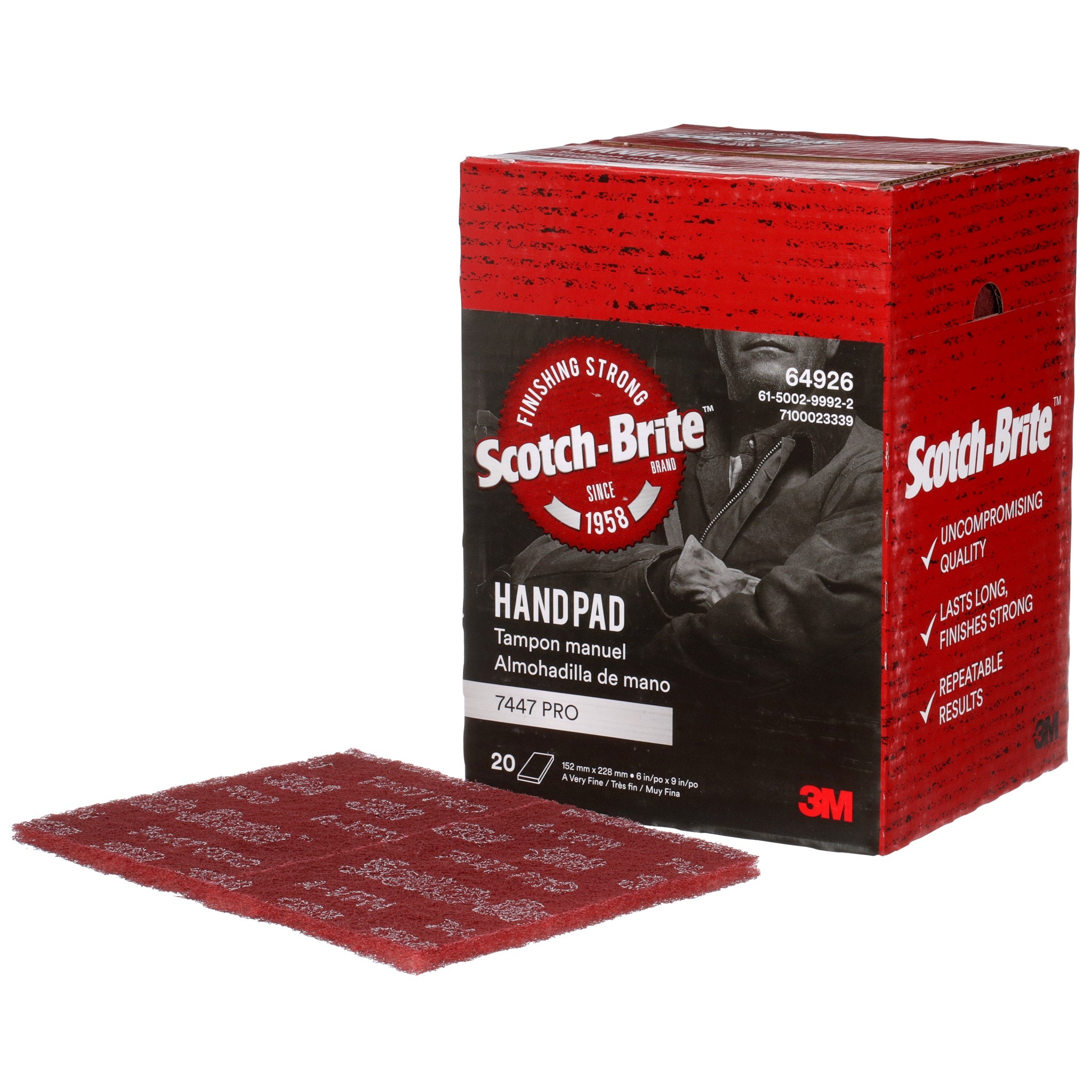 3M Scotch-Brite 7100023339 Hand Pad 7447 Pro, PO-HP, A/O Very Fine, 6 in x 9 in