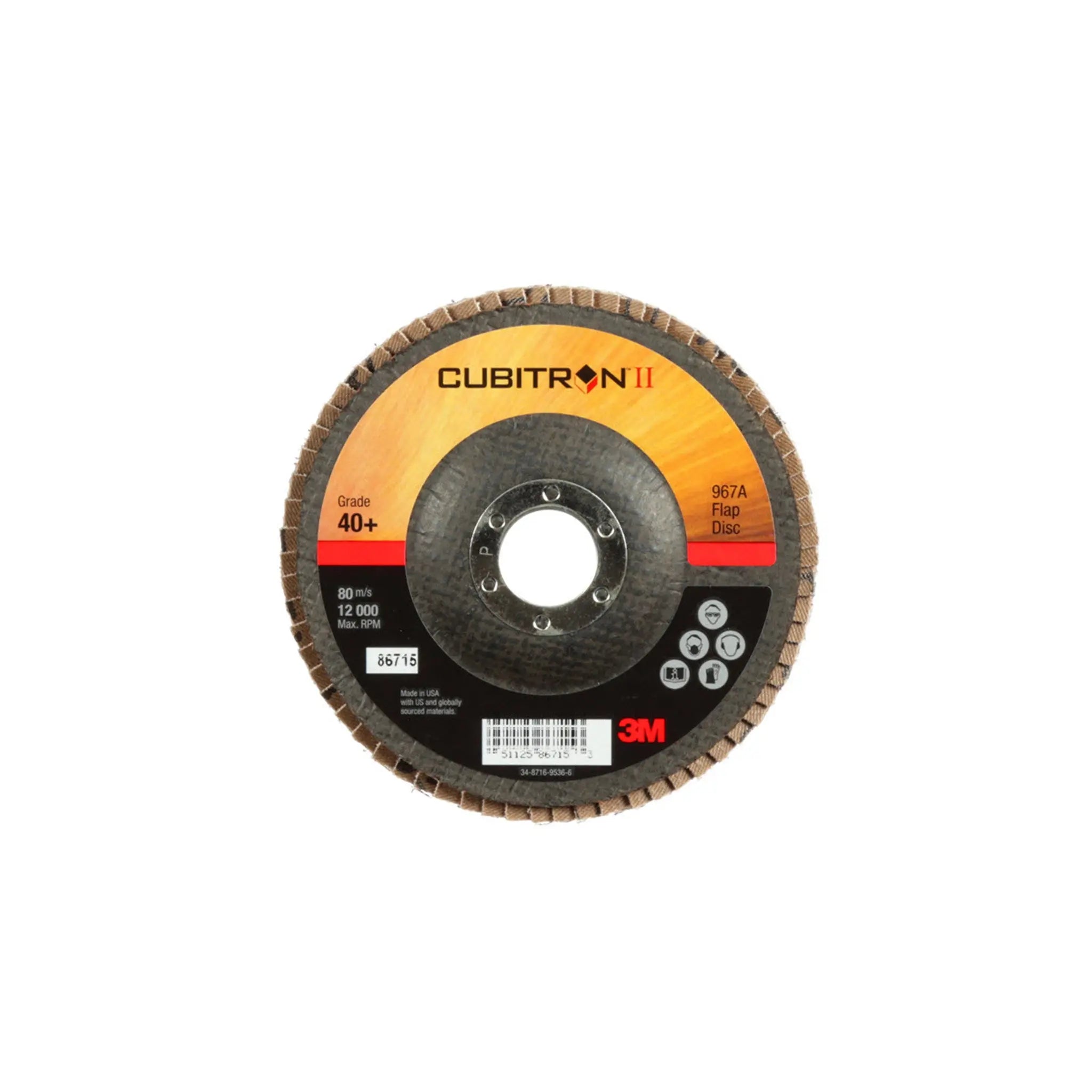 3M Cubitron II Flap Disc 967A, 40+, T27 Quick Change, 4-1/2 in x 5/8"-11, 1 Each 