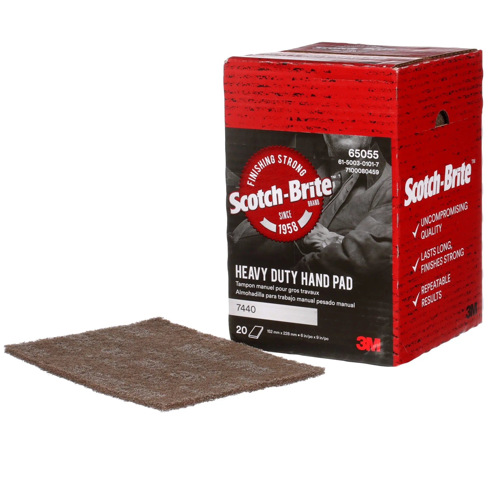 3M Scotch-Brite 7100080459/7440 Heavy Duty Hand Pad, HP-HP, Aluminum Oxide Medium, Tan, 6 in x 9 in 