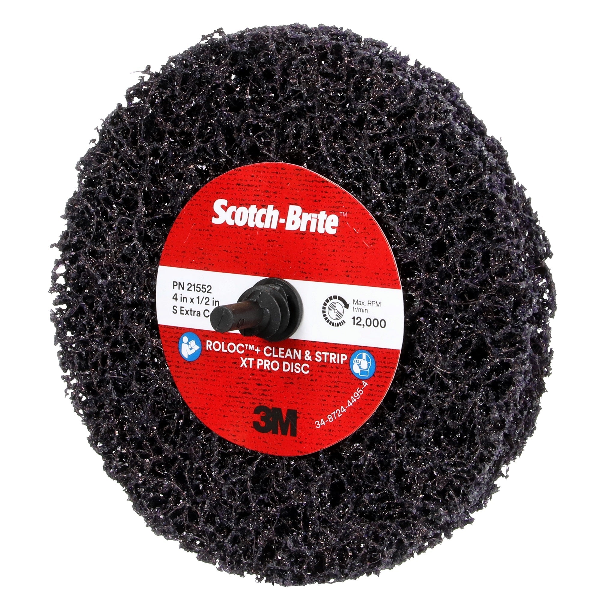 3M Scotch-Brite 7100173794 Roloc+ Clean and Strip XT Pro Disc, Extra Coarse Silicon Carbide, XO-ZR+, TR+, Purple, 4 in x 1/2 in, Case of 10 