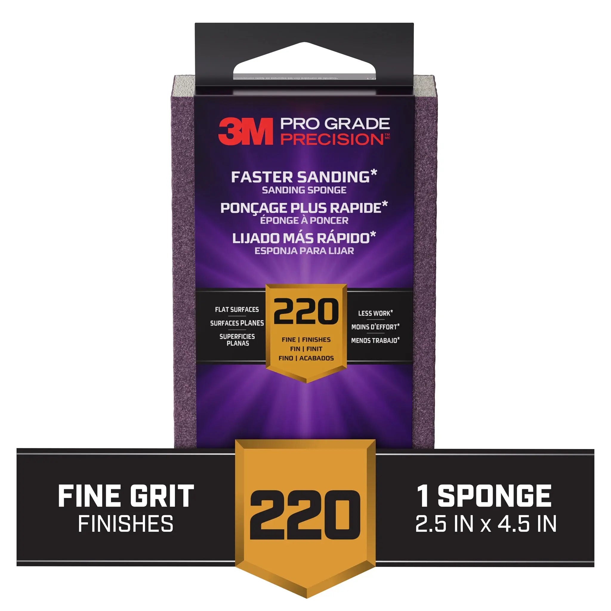 3M 7100330935 Pro Grade Precision Faster Sanding Sanding Block Sponge FSB220-PGP-1T, 2.5in x 4.5in x 1in, 220 grit, Main Image 1