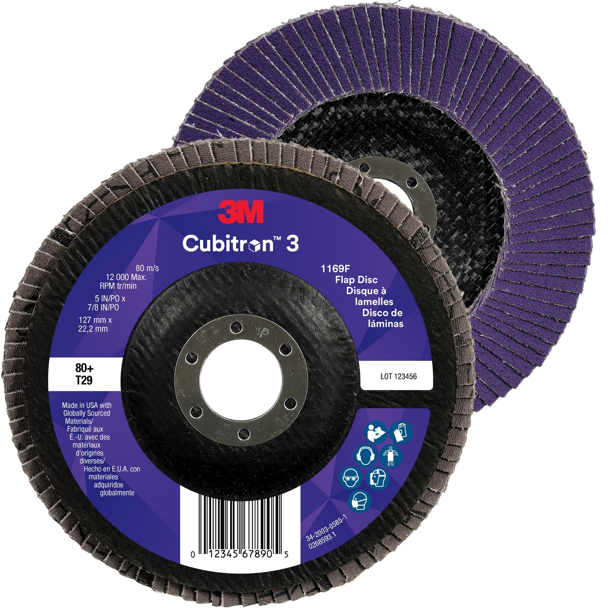 3M Cubitron 3 7100380316/1169F Flap Disc, 80+, T29-Conical, 5 in x 7/8 in, Case of 10 