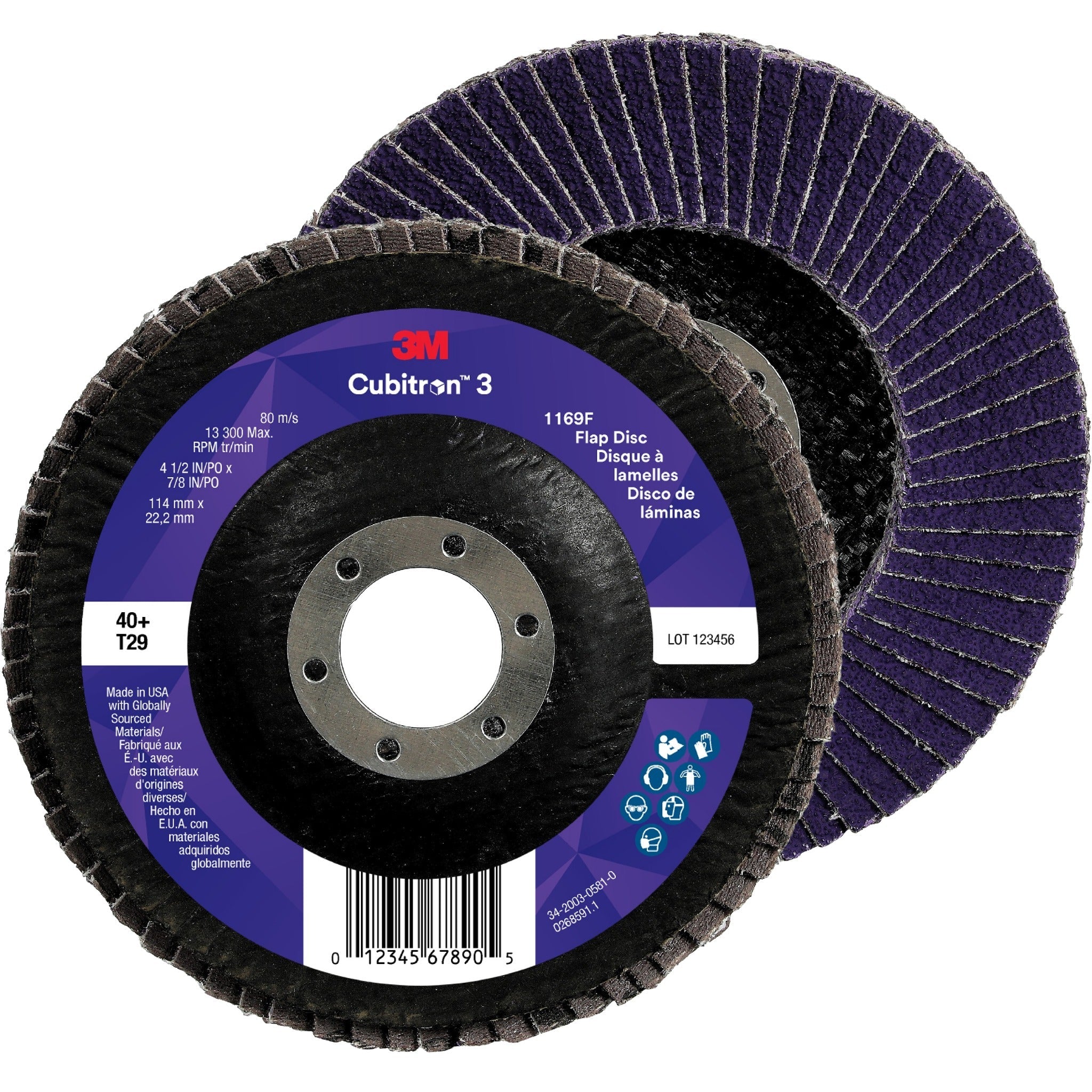 3M Cubitron 3 7100380484/1169F Flap Disc, 40+, T29-Conical, 4-1/2 in x 7/8 in, Case of 10 