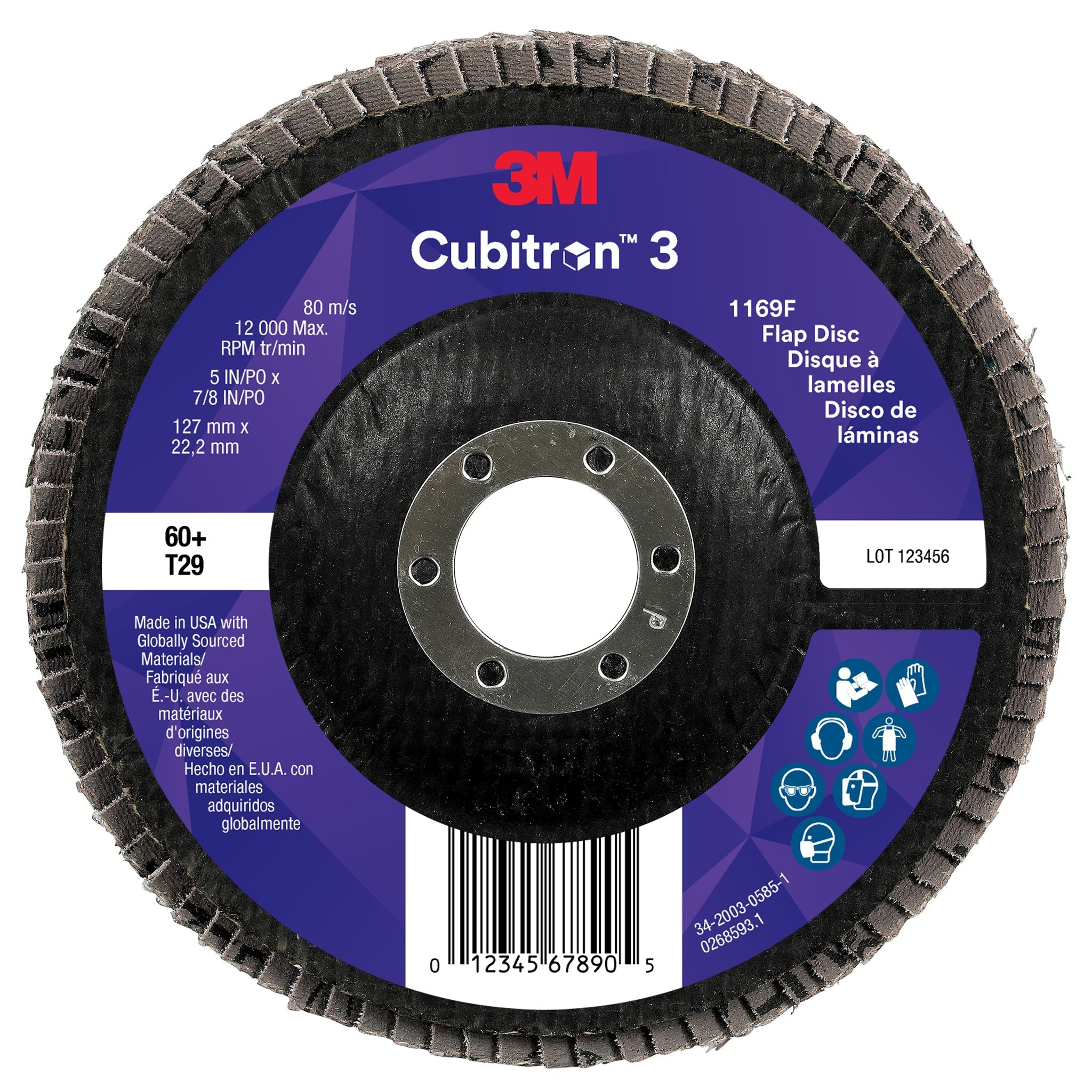 3M Cubitron 3 7100380496/1169F Flap Disc, 60+, T29-Conical, 5 in x 7/8 in, Case of 10 