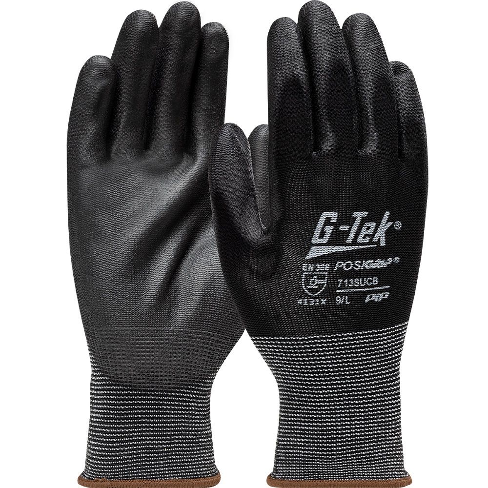 PIP G-Tek 713SUCB PosiGrip Nylon Glove with Polyurethane Coated Flat Grip, Black, Box of 12