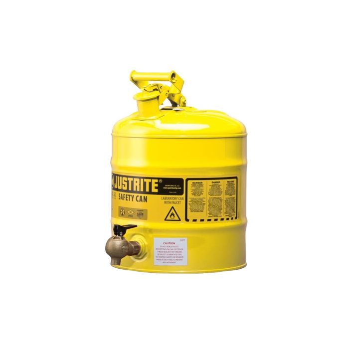 Justrite TYPE I Shelf Safety Can 5 Gallon Bottom 08540 Faucet Steel Yellow
