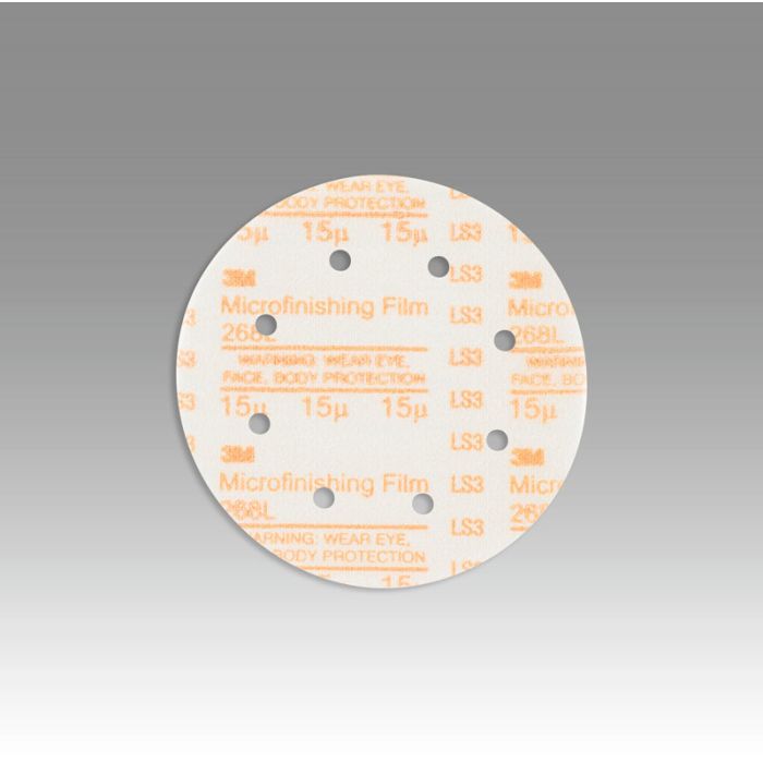 3M™ Hookit™ Microfinishing Film Disc 268L, D/F, Type D, 6 in x NH 8 Holes 15 Micron, 500 per case