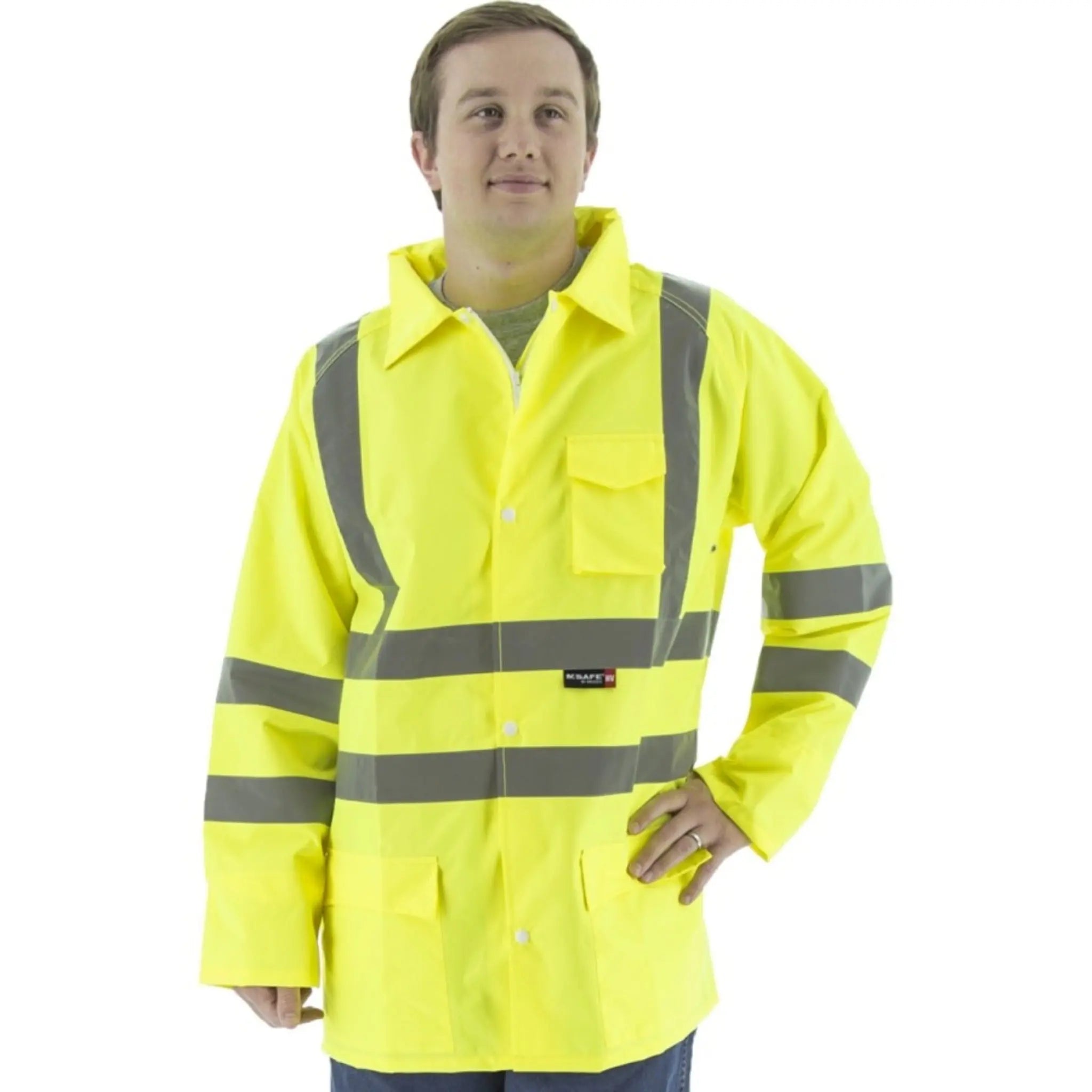MAJESTIC GLOVE 75-1351 High Visibility Waterproof Rain Jacket, ANSI 3, R-Front-Image
