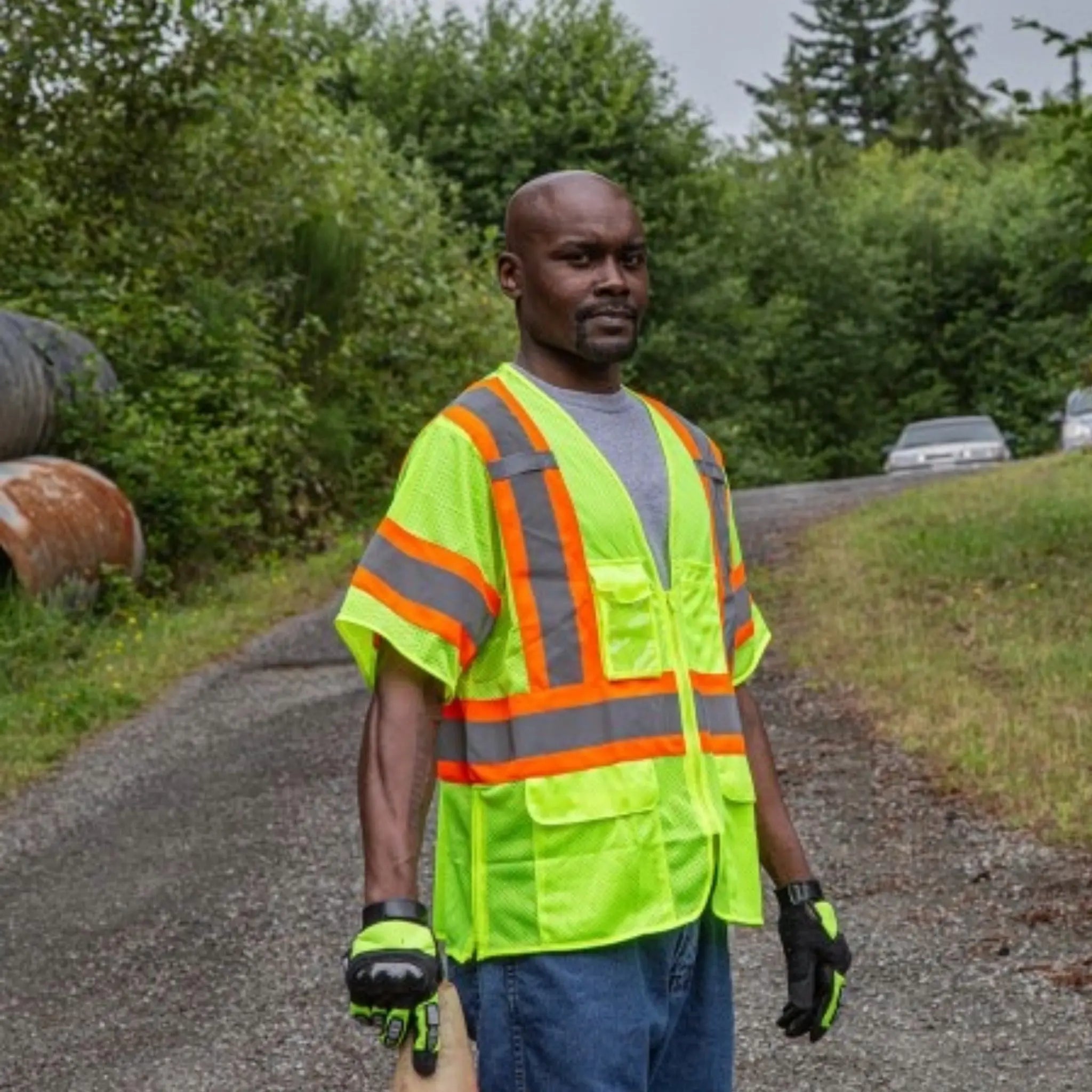 MAJESTIC GLOVE 75-3301 High Visibility Mesh Vest with DOT Striping, ANSI 3, R-Model