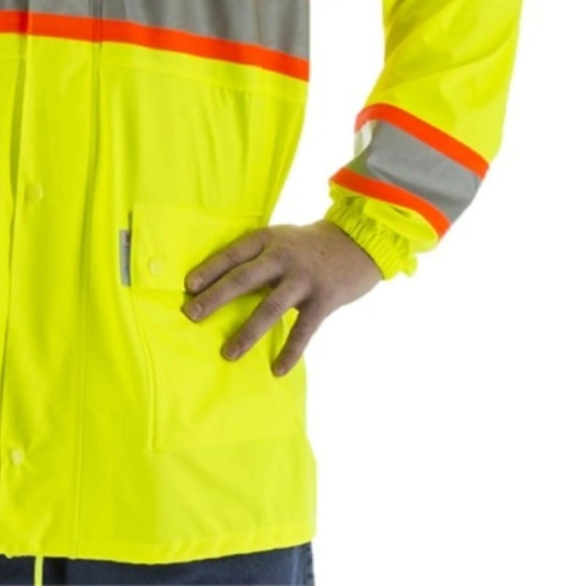MAJESTIC GLOVE 75-7301 High Visibility Waterproof Rain Jacket with DOT StripingBottom-Left