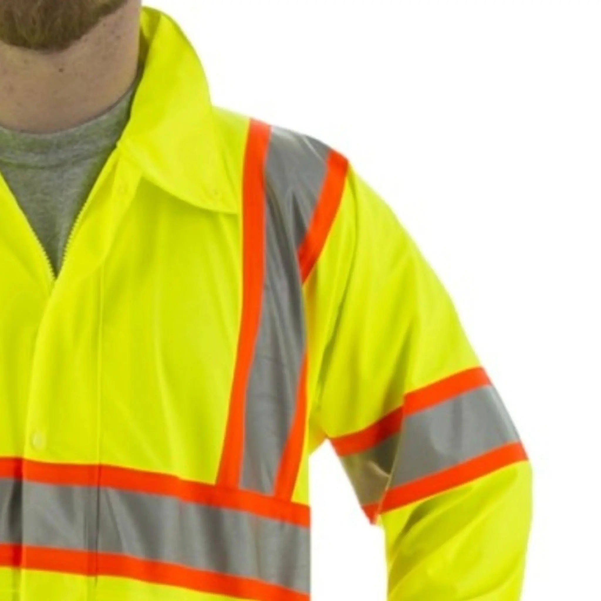 MAJESTIC GLOVE 75-7301 High Visibility Waterproof Rain Jacket with DOT Striping-Top-Left