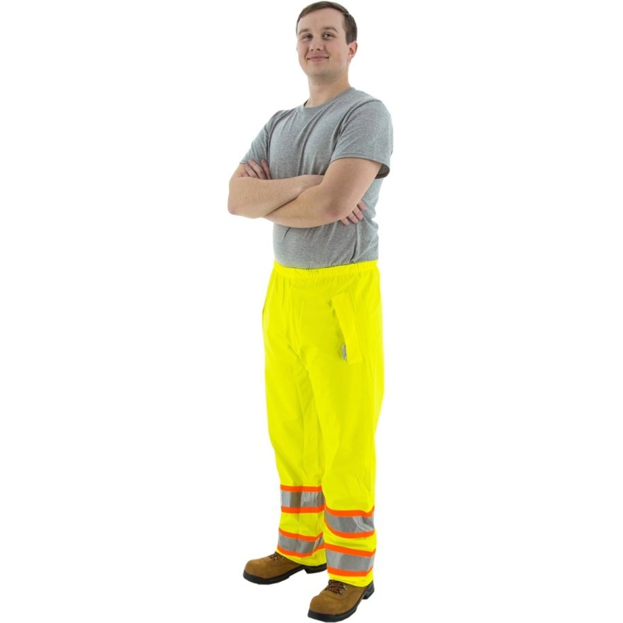 MAJESTIC GLOVE 75-7351 High Visibility Waterproof Rain Waist Pants with DOT Striping, ANSI E, Hiviz Yellow, 1 Each