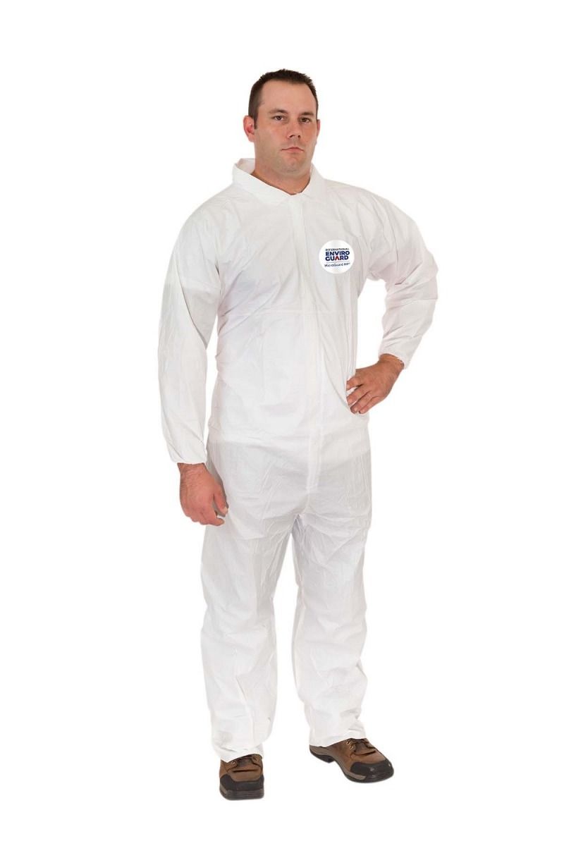 International Enviroguard MicroGuard MP 8012 Microporous Coverall, Elastic Wrist, Elastic Back, Open Ankle, White, Case of 25