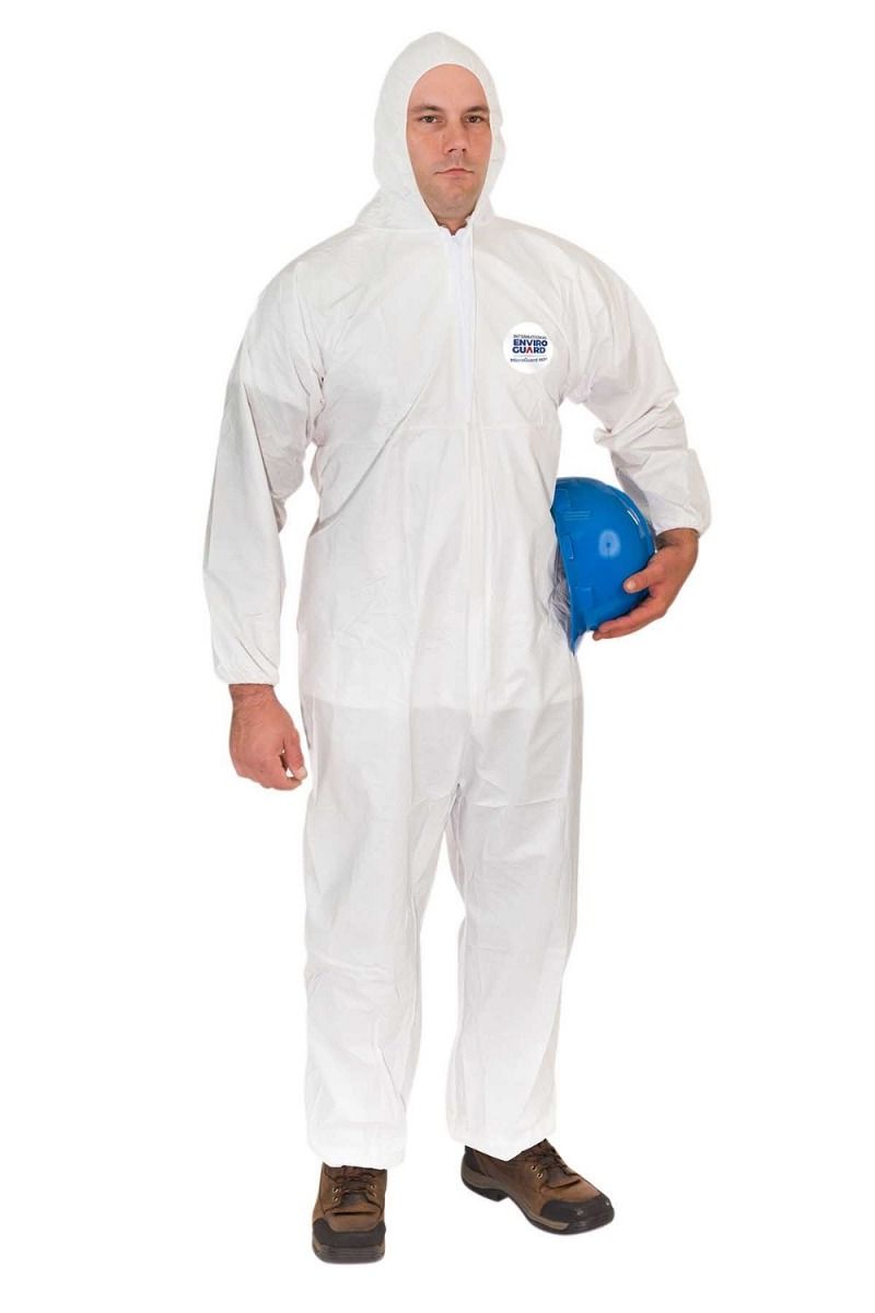 International Enviroguard MicroGuard MP 8015 Microporous Coverall with Attached Hood, Elastic Wrist, Elastic Back, Elastic Ankle, White, Case of 25